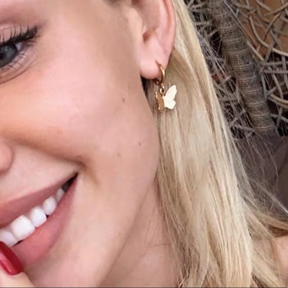 Gold Butterfly Earrings Huggie Hoops🦋🦋 - Picture 3 of 4